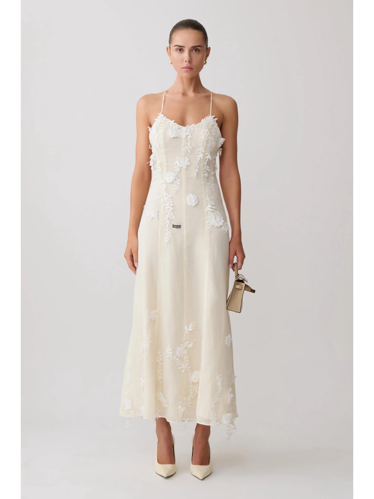 2026 Elegant Women s Halter Neck Spaghetti Strap Waist-Cinching Long Summer Dress Small