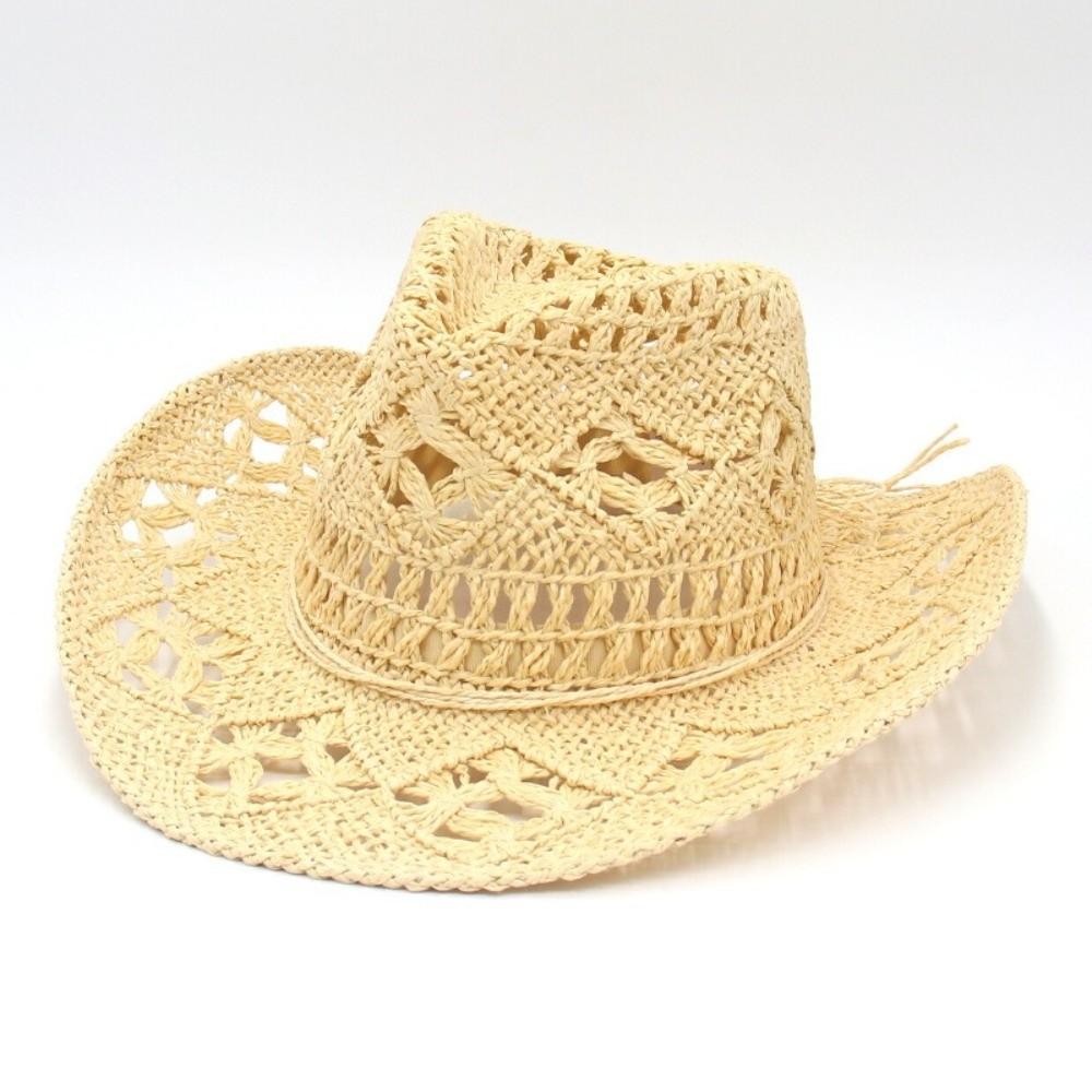 Fashion Hollow Out Bohemian Straw Hat Wide Brim Vintage Style Beach Hat Shell Decoration Foldable Sun Cowboy Hat Party