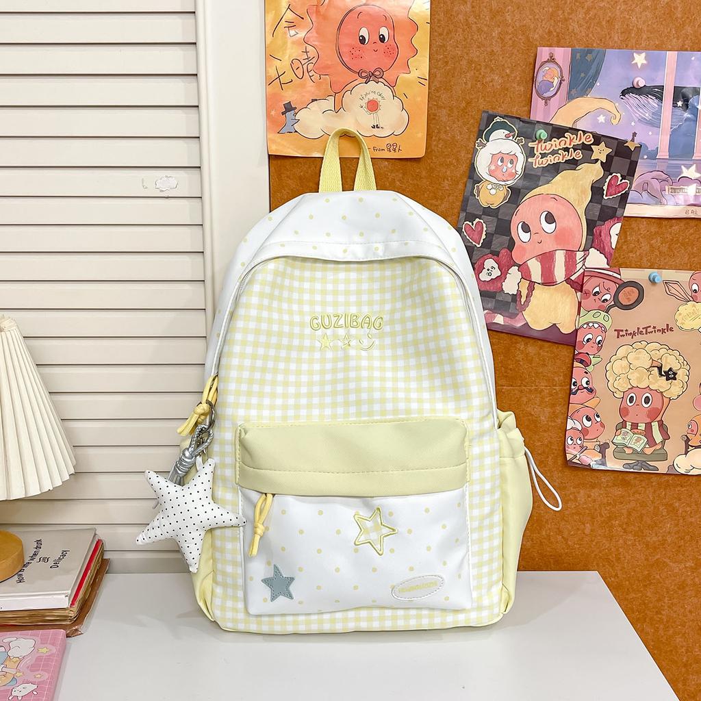 Schoolbag Star Embroidery School Bag Girl Elementary School High Value Lightweight Casual Backpack Junior High School Plaid Backpack
