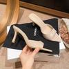 Summer Women High-heeled Slippers Sexy Pointed Toe Thin Heel Slippers Luxury Leather Slippers for Women Designer Peep Toe Slides