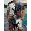 Men's Eye-Catching Summer Set: Printed Tee with Horse Motif & Matching Shorts. Trendy Loose Fit for Plus Size Men - Holiday Wear