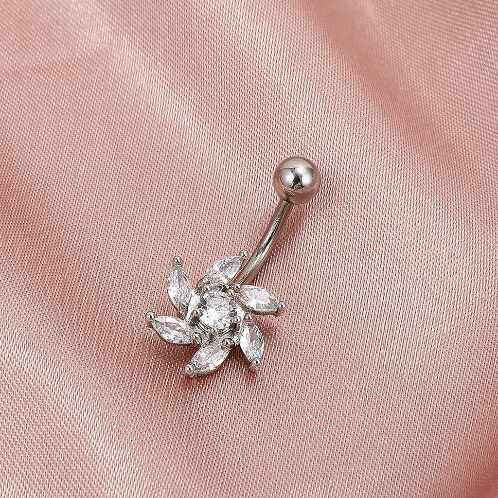 CZ Cross & Heart Belly Button Ring Set, Gold & Silver Tone Dangling Navel Piercing Jewelry