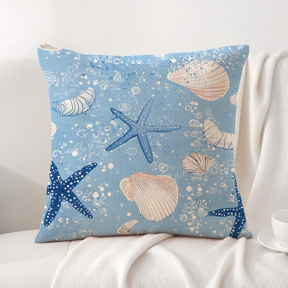Ocean Animals Cushion Cover Summer Coolness Linen Fabric Double-Sided Printing Pillow Case Sofa Home Decor Gift