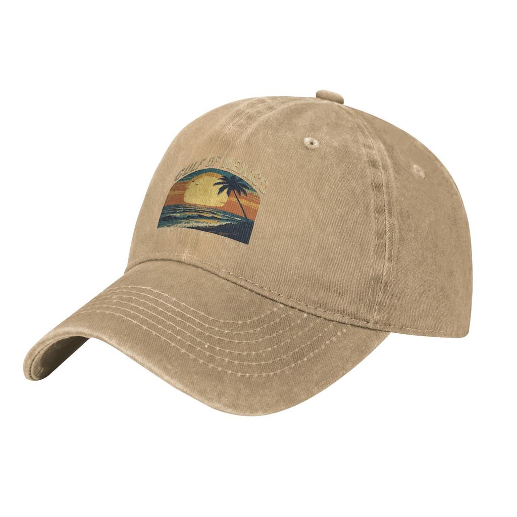 Vintage Gulf of Mexico Vintage Sunset Baseball Cap Men Distressed Denim Washed Sun Cap Mexican Pride Outdoor Activities Gift Cap