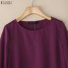 ZANZEA Women Casual Round Neck Loose Splice Long Sleeve Blouse
