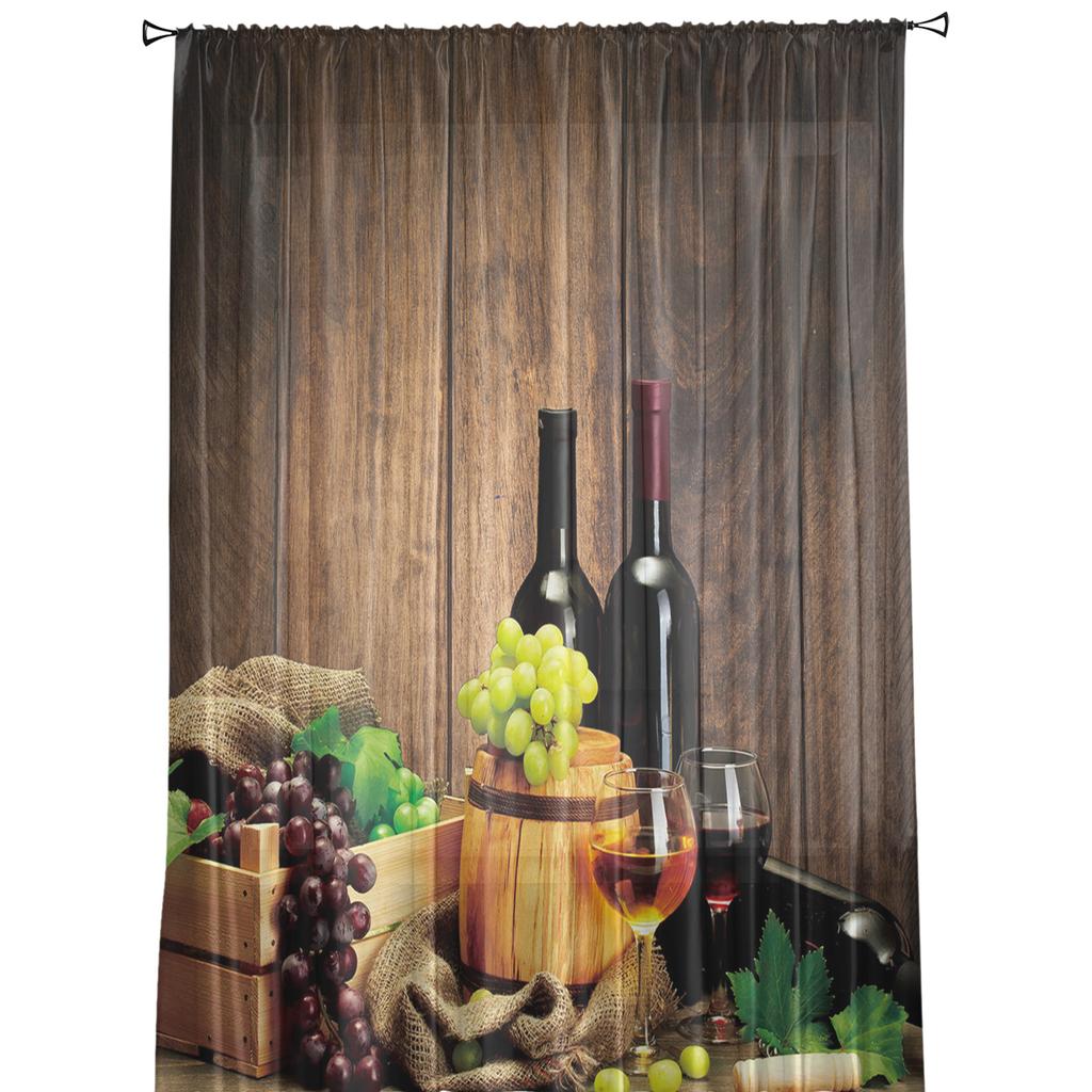 Wine Glass Wine Fruit Grapes Curtain For Living Room Transparent Tulle Curtains Window Sheer For The Bedroom Accessories Decor
