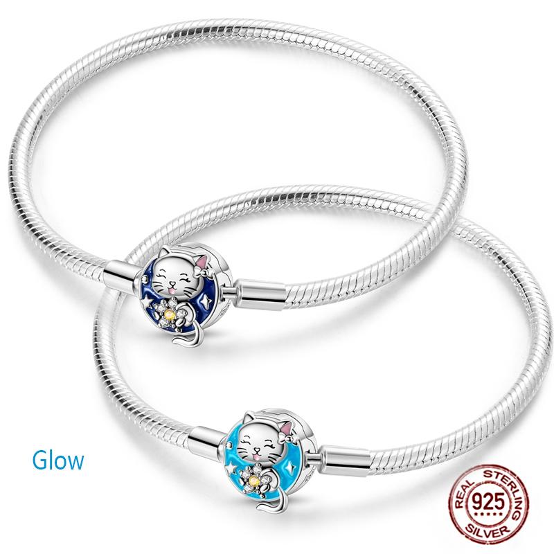 17-20CM Star Moon Bracelet 925 copper Pink Heart Clover Charms Snake Chain Luminous Bracelet For Women DIY Birthday Zircon Gift