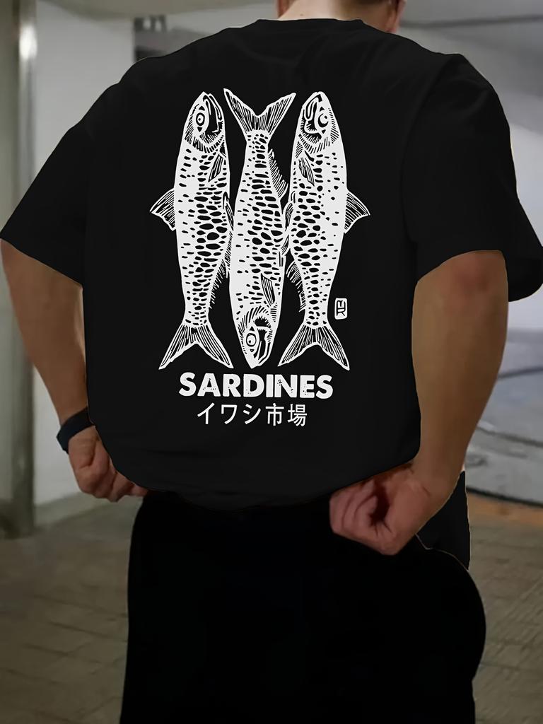 A 100 Cotton Mens Tshirt Printed with Japanese Sardine Patterns  Made of Pure Cotton  Is Suitable for Casual Summer Outfits