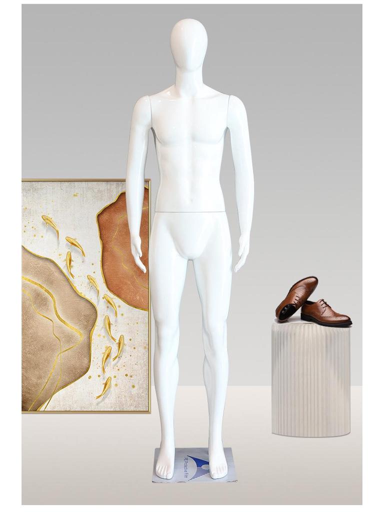Manequim Masculino de Corpo Inteiro Estilo Coreano Branco Fosco com Rosto Galvanizado