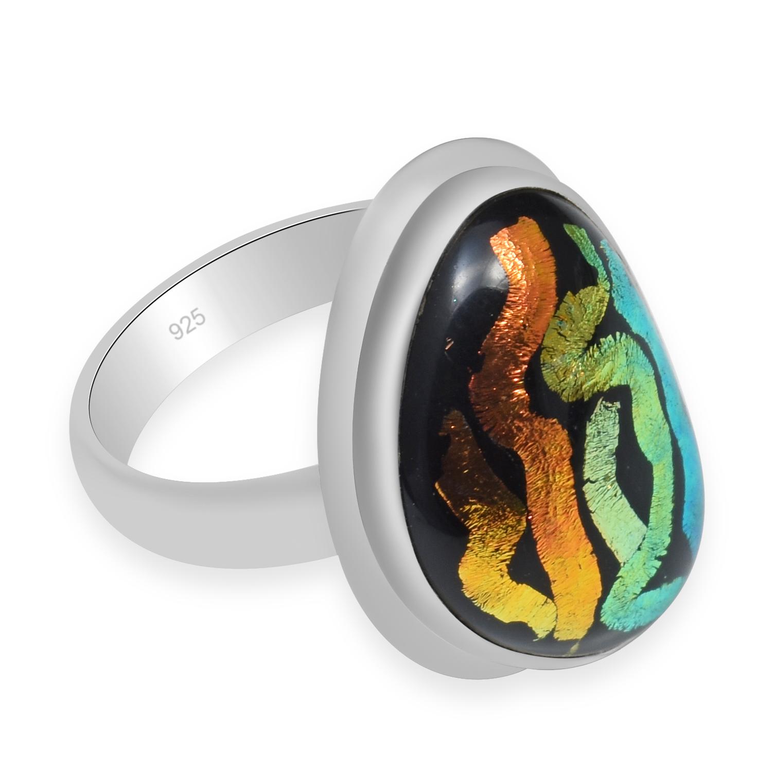 

Маленькие кольца ручной работы из натурального фантазийного дихроичного стекла с драгоценным камнем из стерлингового серебра 925 пробы для женщин и девочек