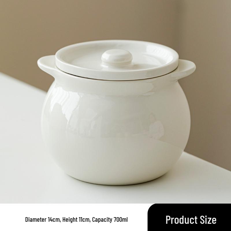 Ceramic Double Boiler Stew and Egg Custard Pot with Lid