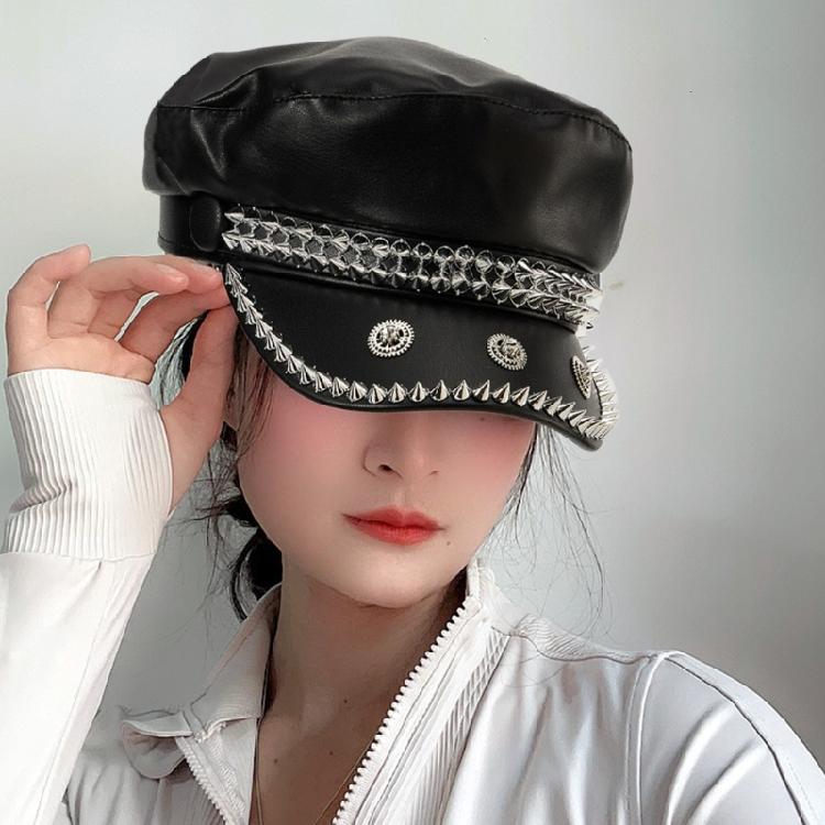 Abrasion Resistant PU Leather Baseball Hat 20 Studs Decoration Breathable Adjustable For Outdoor Activity