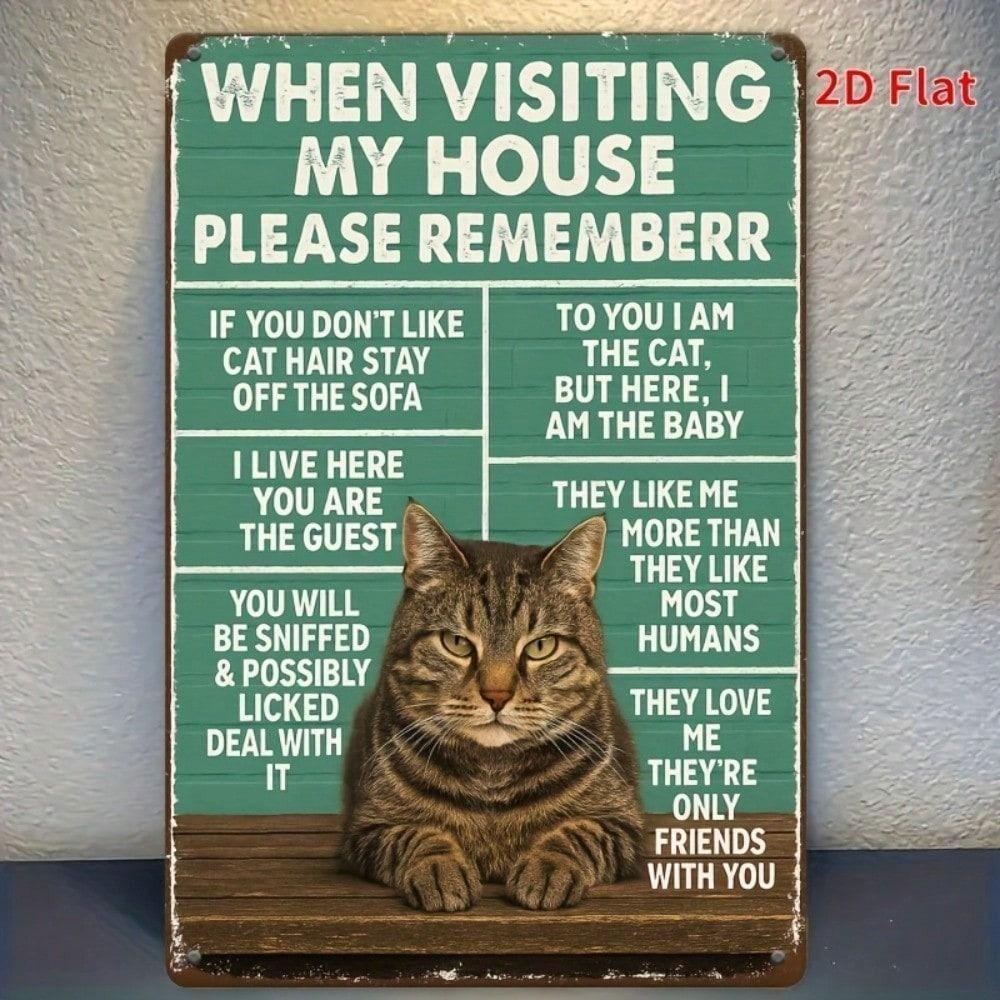 Vintage Metal Poster Wall Art Orange Cat Sign Home Decor
