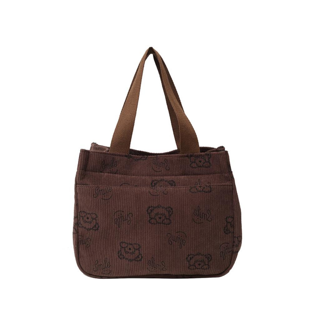 Durable Corduroy Tote Bag Cartoon Bear Large Capacity Lunch Bag Food Bag Travel