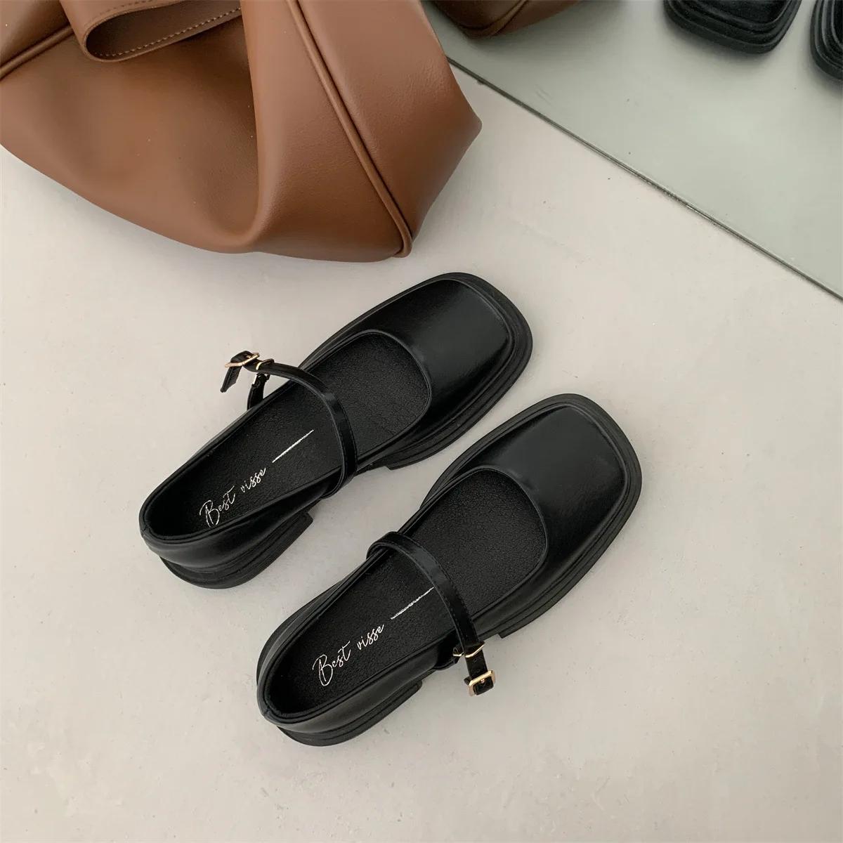 

Женская обувь на мягкой подошве, удобная японская обувь на толстой подошве, кожаная обувь для женщин, весна-осень, новинка 2025, обувь в британском стиле для женщин 40 чёрный