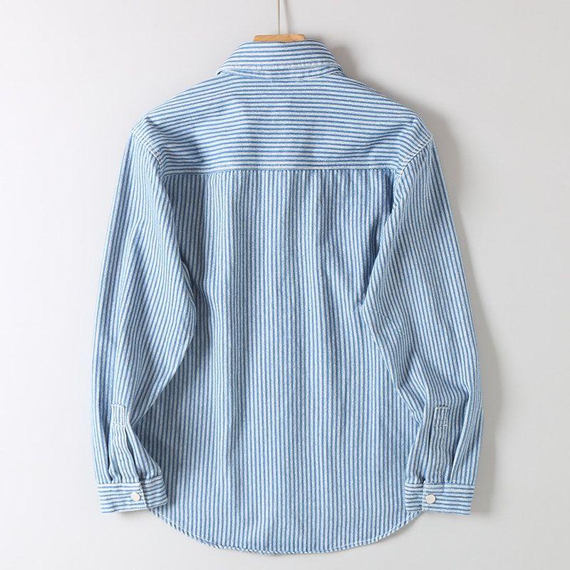 Japanese Retro Striped Denim Shirt for Men, Long-Sleeved, New Autumn Casual Loose Shirt, Men's Workwear Jacket, Trendy