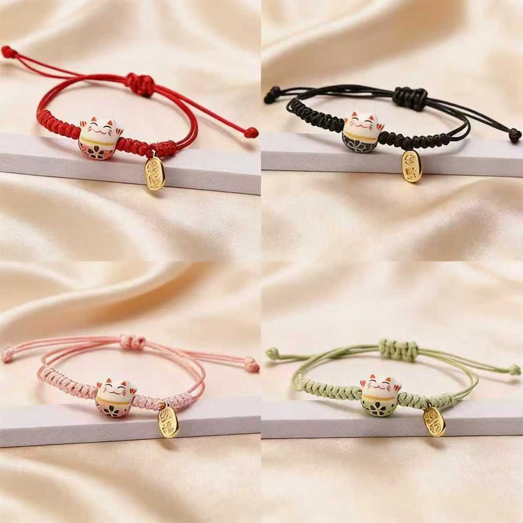 Simple Lucky Cat Knitted Bracelet Unisex Adjustable Cute Animal Woven Bracelet Harajuku Style Jewelry bracelets couple bracelet