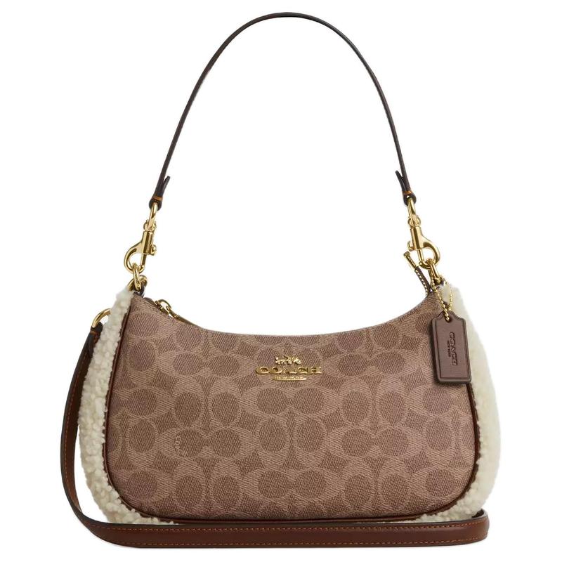 COACH Teri logo zip closure leather crossbody shoulder bag medium women s brown коричневый