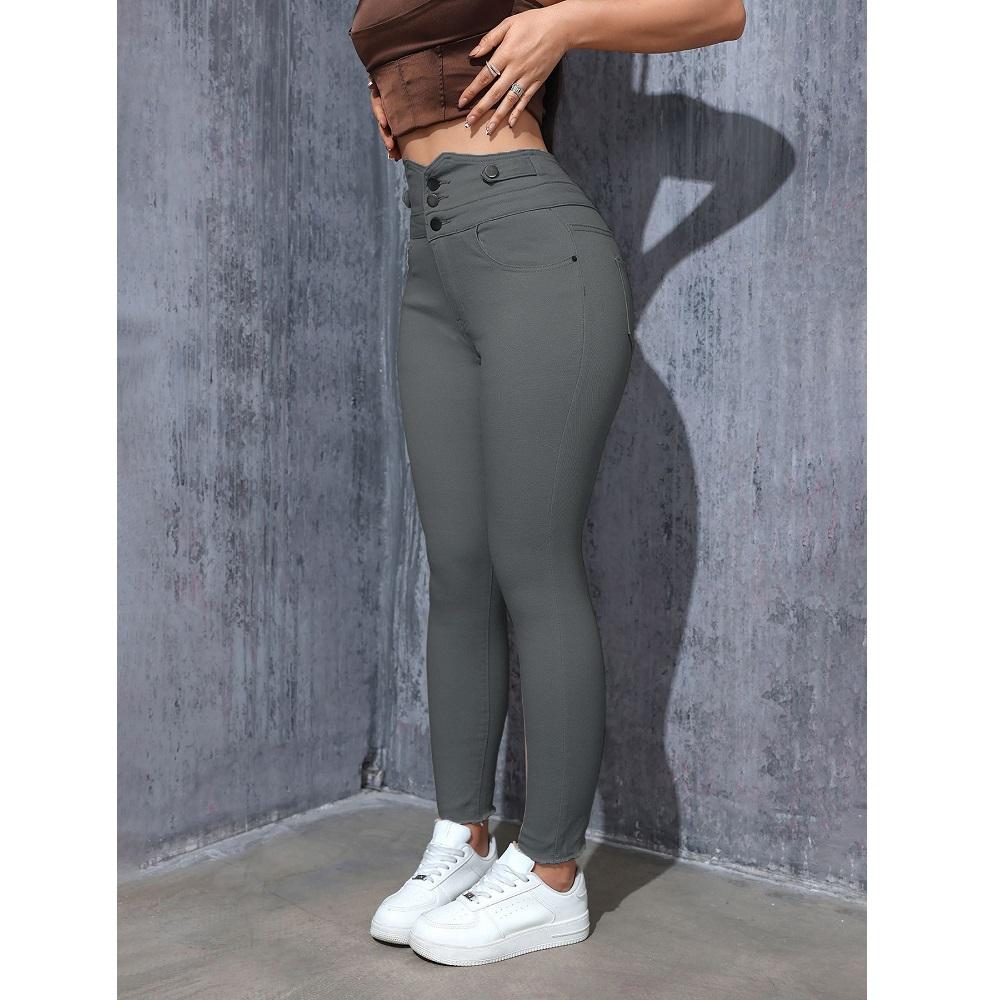 Women High Waist Slim Stretch Denim Jeans Ladies Bodycon Button Pencil Pants