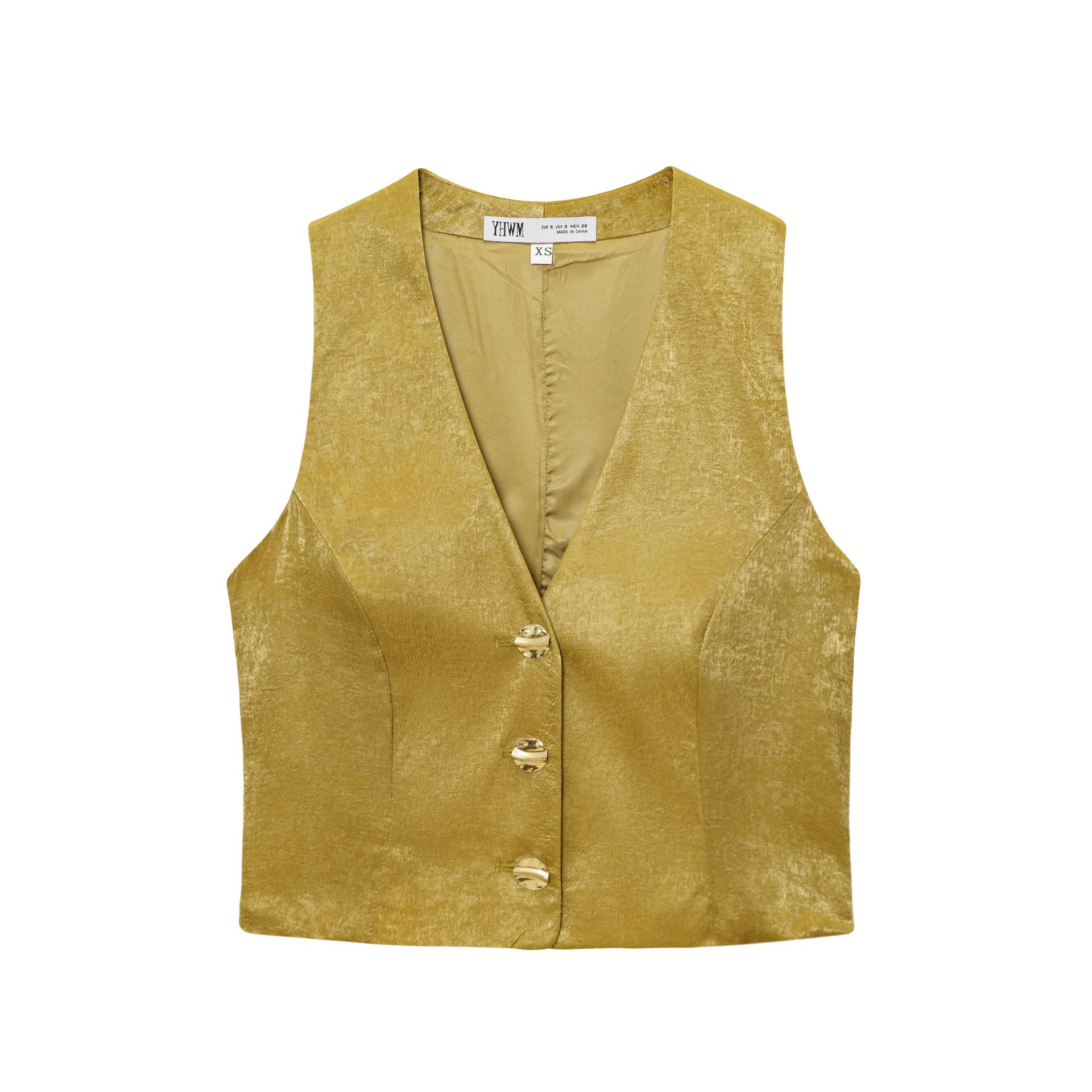 Cross-border women s clothing wholesale 2025 summer new fashion button-trimmed top set + straight casual pants XS