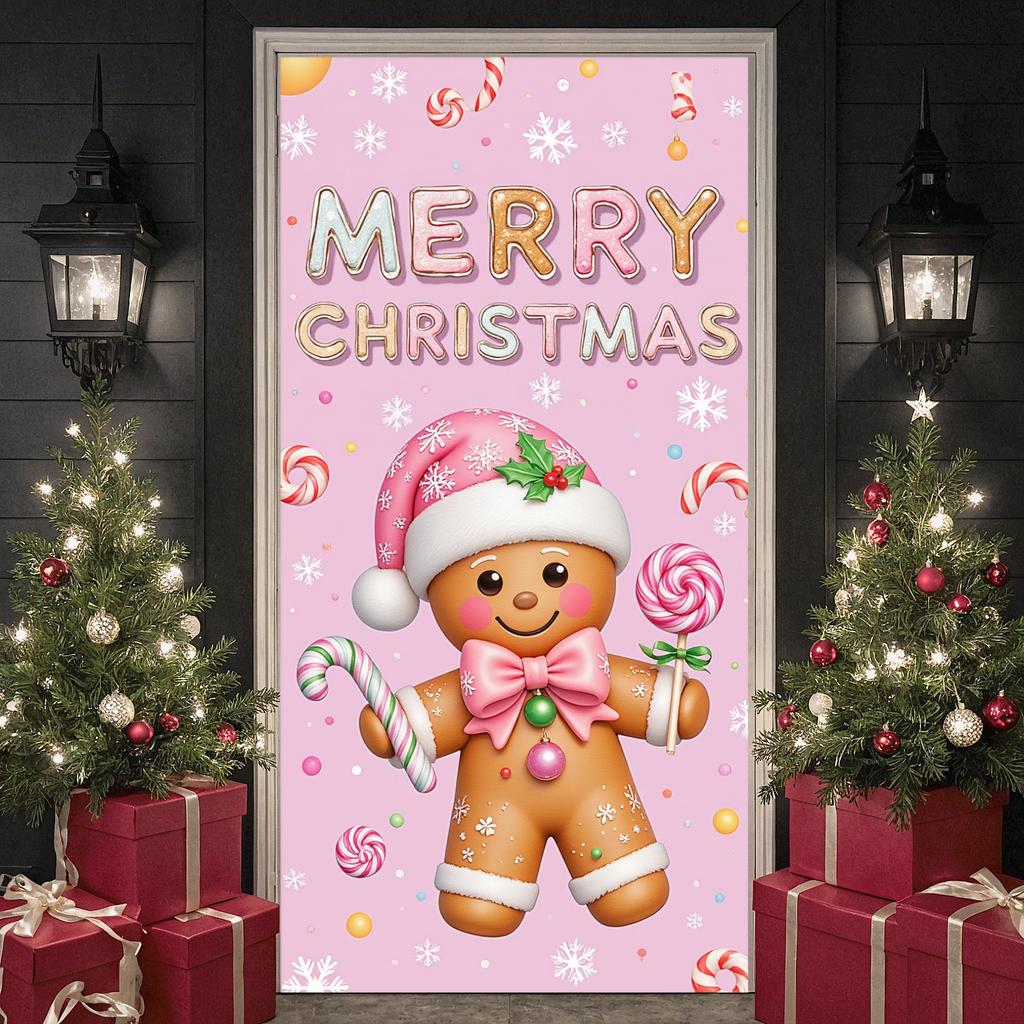 Snowman Display Pink Christmas Banner Winter Backdrop Snowman Pattern Snow Scene Display For Christmas Party Mall Decoration