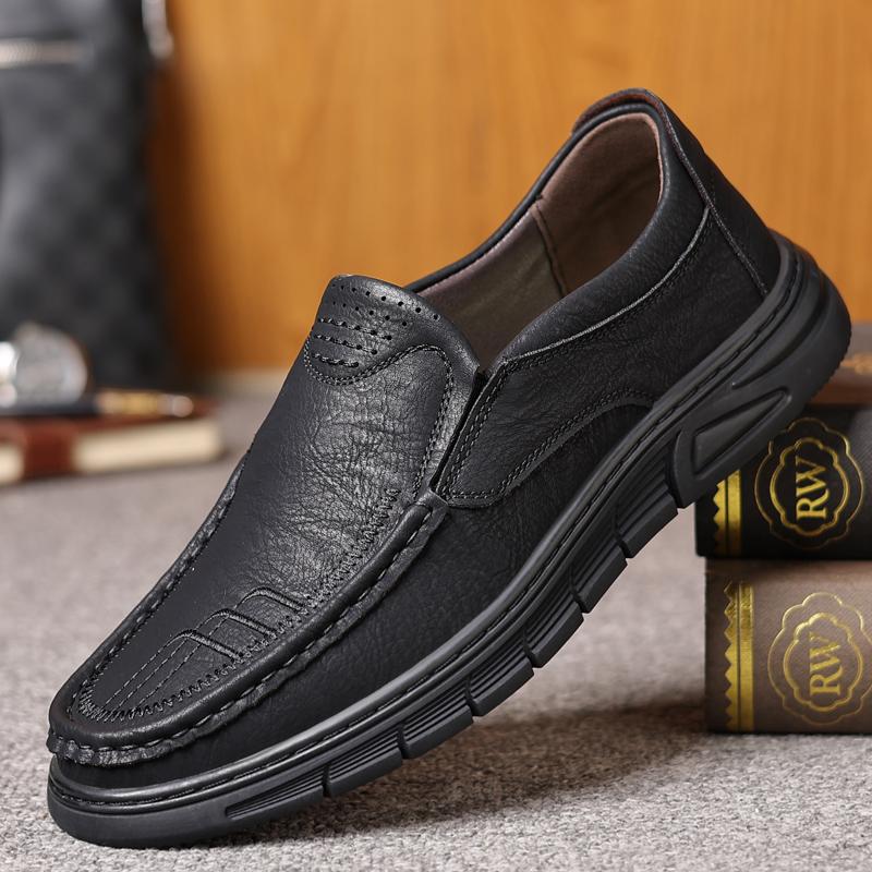 

Мужские деловые кожаные туфли в британском стиле, повседневные, нескользящие, большого размера, элегантные, для мужчин среднего и пожилого возраста, черные кожаные туфли для меня 44 чёрный