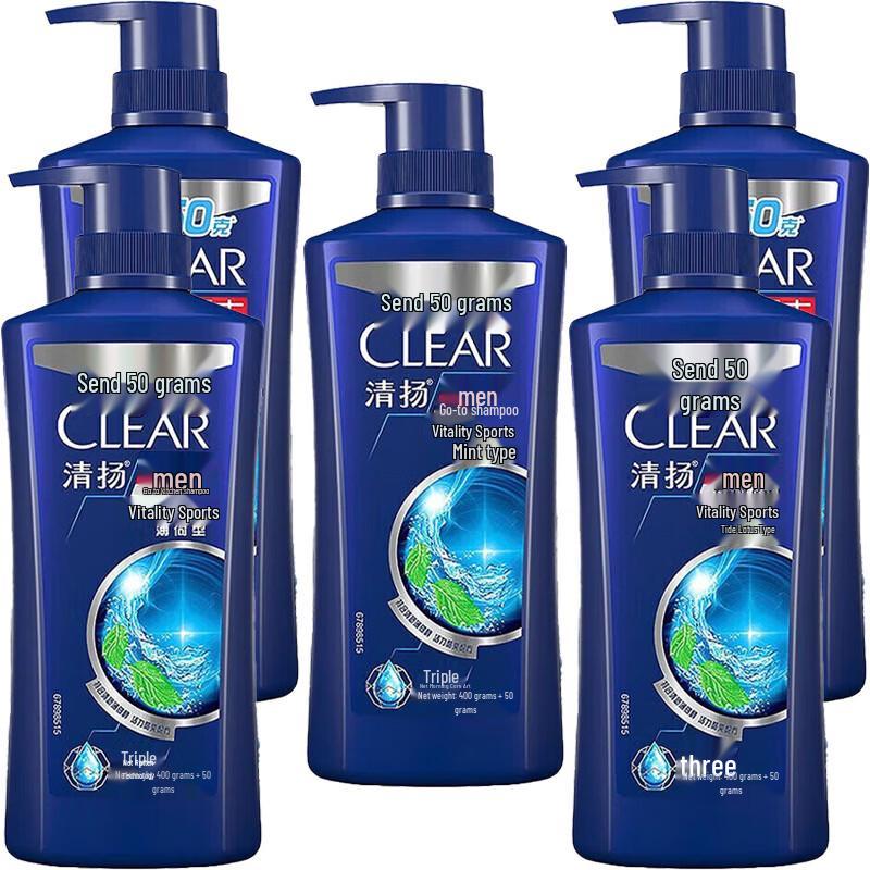 Clear Men Anti-Dandruff Shampoo, Vigor & Sport Mint, 5 x 450g