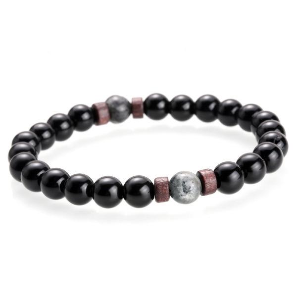 Volcanic Stone & Moonstone Men's Beaded Bracelet with Obsidian Accents