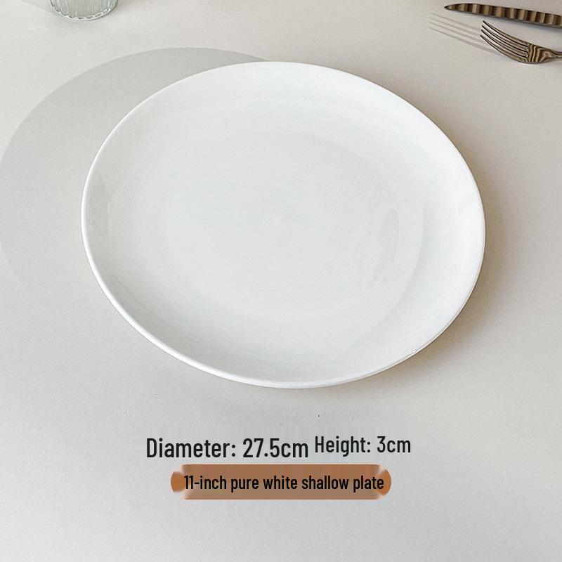 Piatto Rotondo in Ceramica Bianca Pura con Bordo Spesso per Cibo Occidentale e Saltati in Padella
