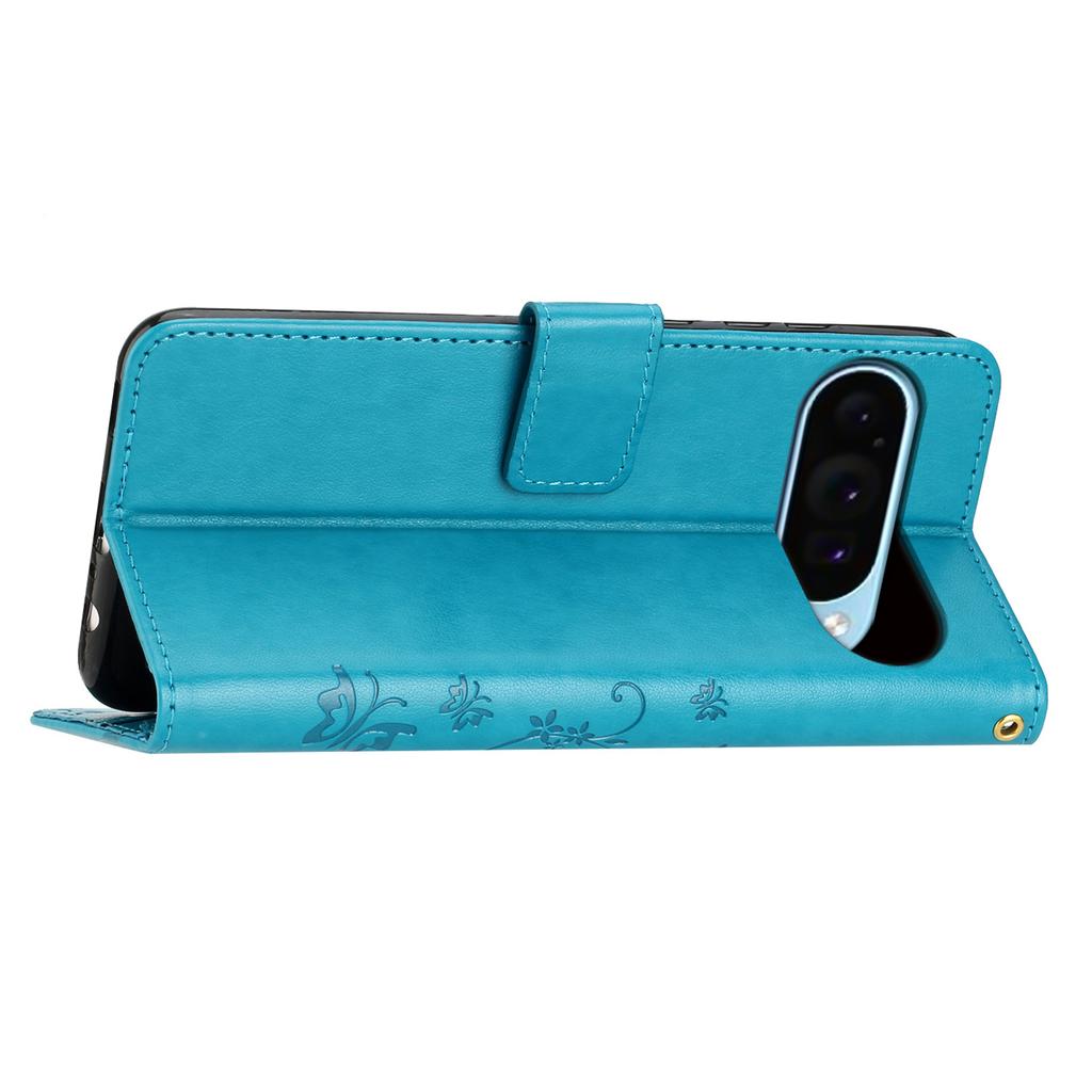 For Google Pixel 9 Pro/Pixel 9 Case Leather Butterfly Floral Design Flip Wallet Phone Cover