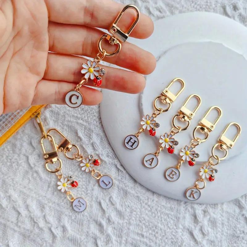 Ladybug A-Z Alphabet Pendants Keyring Initials 26 Letters Keychains Handbag Ornaments Diy Girls Kids Jewelry Gifts