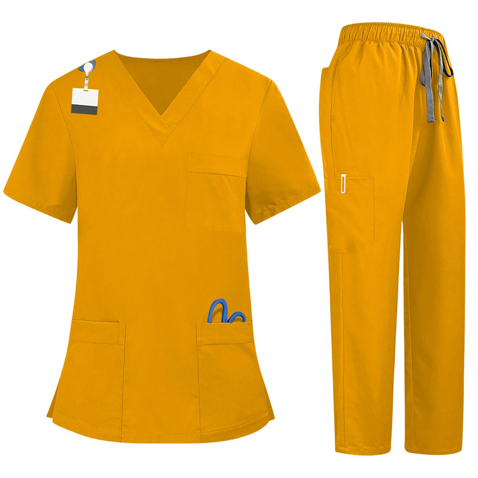 

Жіноча футболка з коротким рукавом, робочий одяг, уніформа Soild Scrub, робочий костюм, одяг з кишенями, короткі рукави, хрест-в язка, V-подібним вирізом XXL жовтий