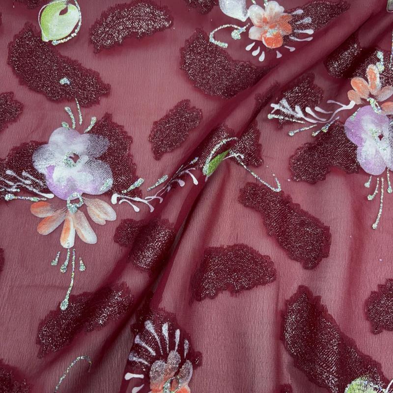 

Soft Transparent Floral Flower Printed Graceful Opal Silk Burn Out Fabric for DIY Lady Summer Dress Clothing Shawl 100X110CM 100x110cm