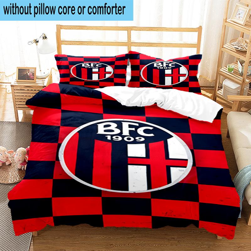 3PCS Football Bologna Bedding Set,Including 1pc Duvet Cover And 2pcs Pillowcases Perfect for Bedroom, Dormitory, Fan Christmas gift