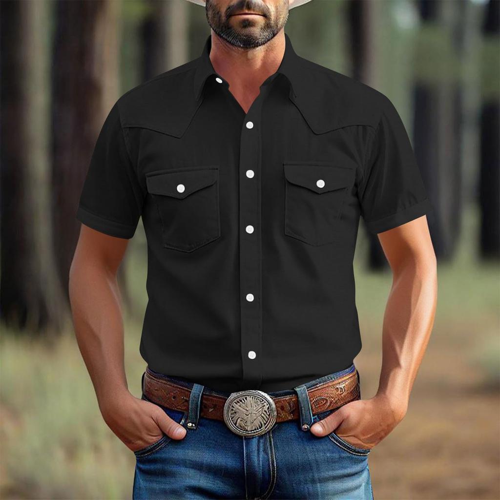 Pánská volná klasická košile s klopou, s více kapsami, průmyslová pracovní košile
