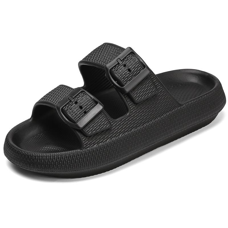 

Чоловічі та жіночі зручні та м’які домашні та вуличні тапочки з подвійною пряжкою, регульовані сандалі з EVA на плоскій підошві 44/45 чорний
