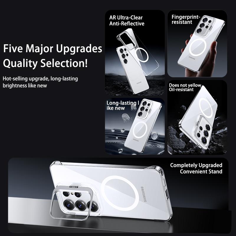 Lens Kickstand Frameless Clear Phone Case for Samsung Galaxy S26 S25 Ultra S26 Plus S24 FE for Magsafe Magnetic Protect Cover
