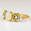 Oval Opal Gemstone Ring – Nature Inspired Gold Plated Ring with Peridot & Aquamarine Accents, Boho Vintage Engagement Jewelry Gift for Women