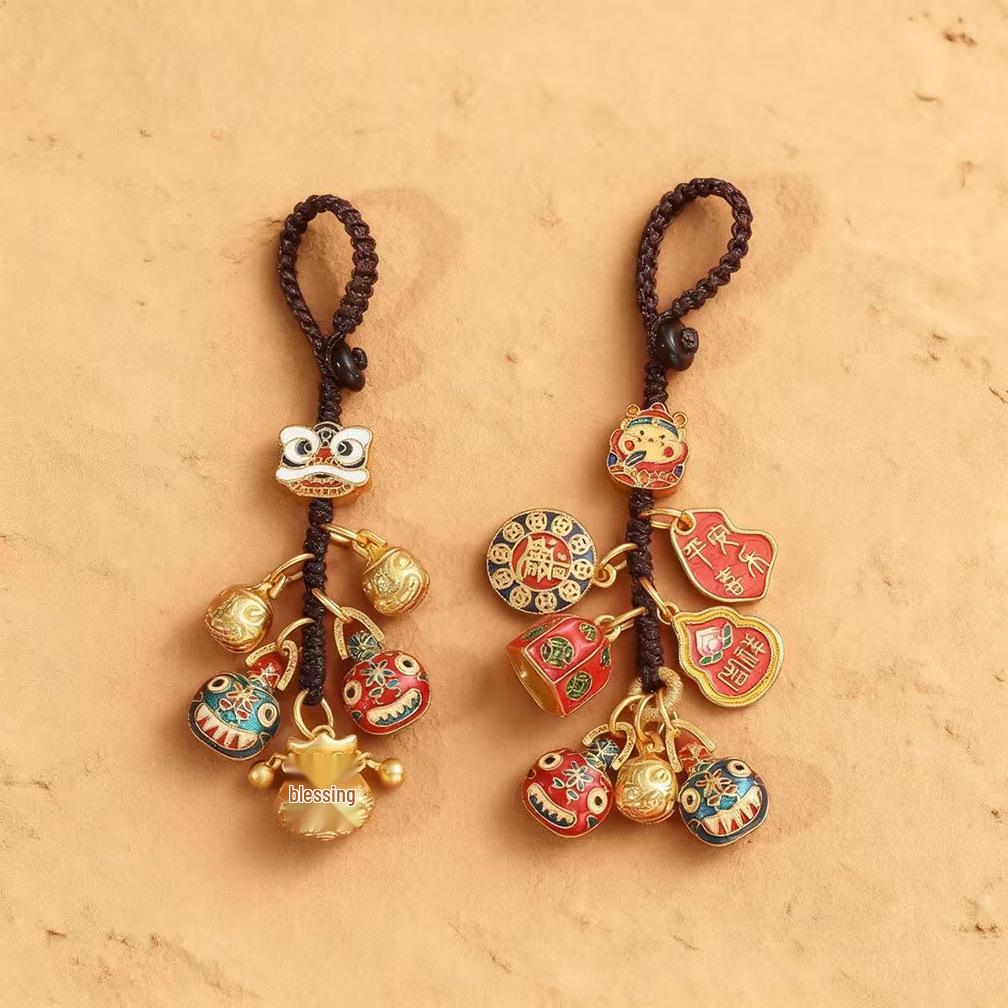 Gold Sand God of Wealth Family Keychain Pendant: Fortune & Gold-Devouring Beast Design