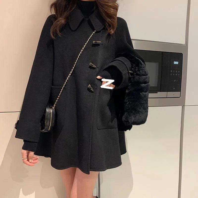 

Пальто шерстяное на пуговицах-рожках, новогоднее, ранневесеннее, утолщенное, красное, средней длины, шерстяное пальто для женщин 2XL чёрный