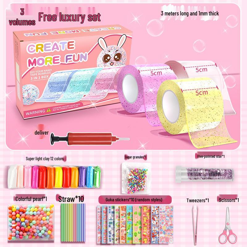 Nano Gel Squishy Toy Craft Kit - Double-Sided Tape & High Viscosity Bubble Blowing Set