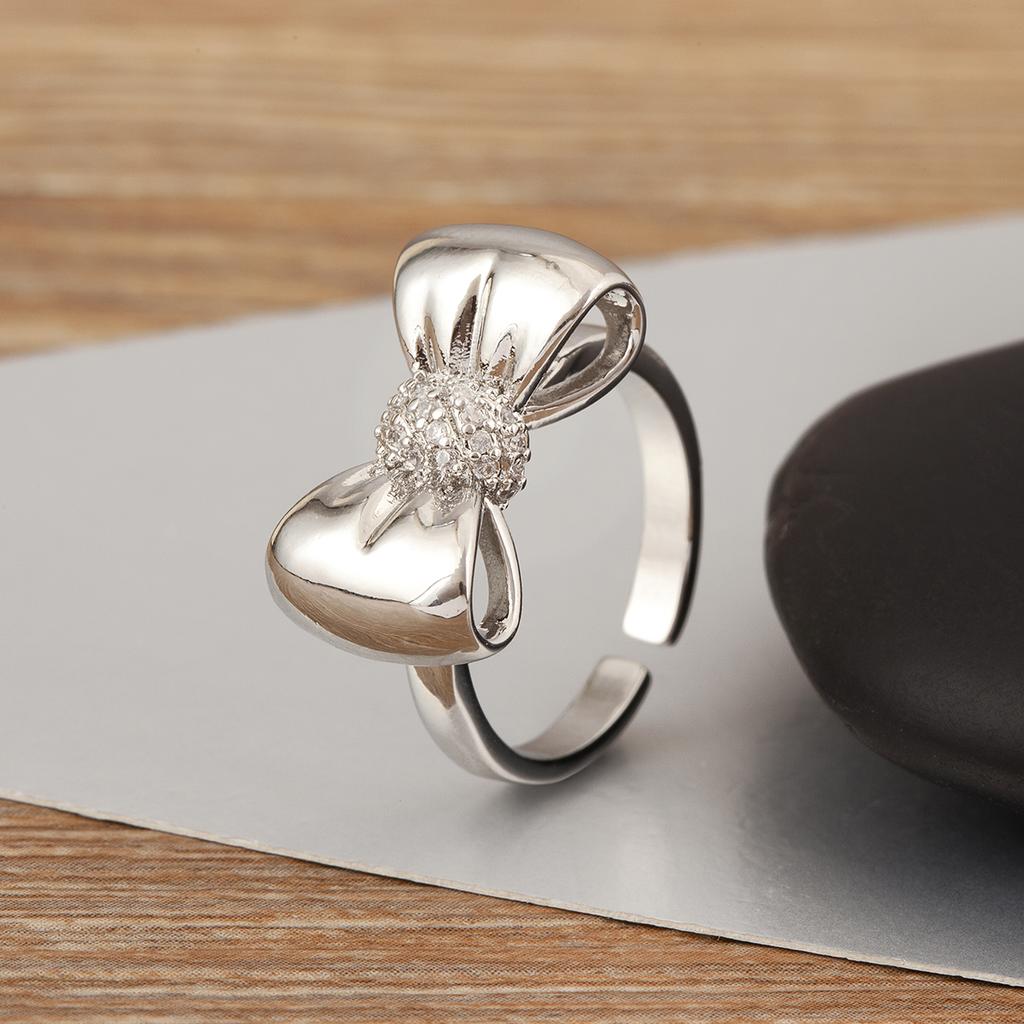 Nidin Romantic Fine Bowknot Shape Shine Zircon Open Rings Adjustable For Women Men Couples Elegant Aesthetic Finger Jewelry Gift