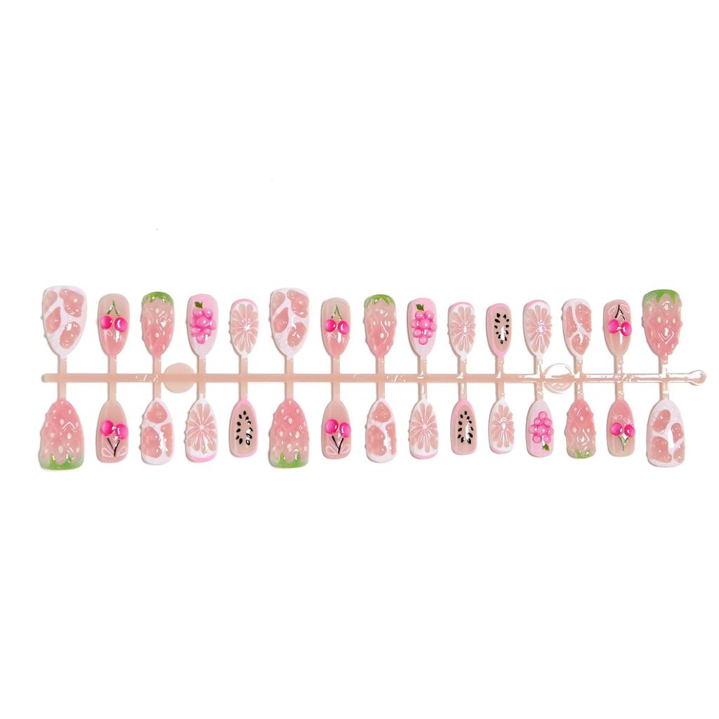 Summer European American 3D Strawberry Cherry Almond Nail Art Gel Tips