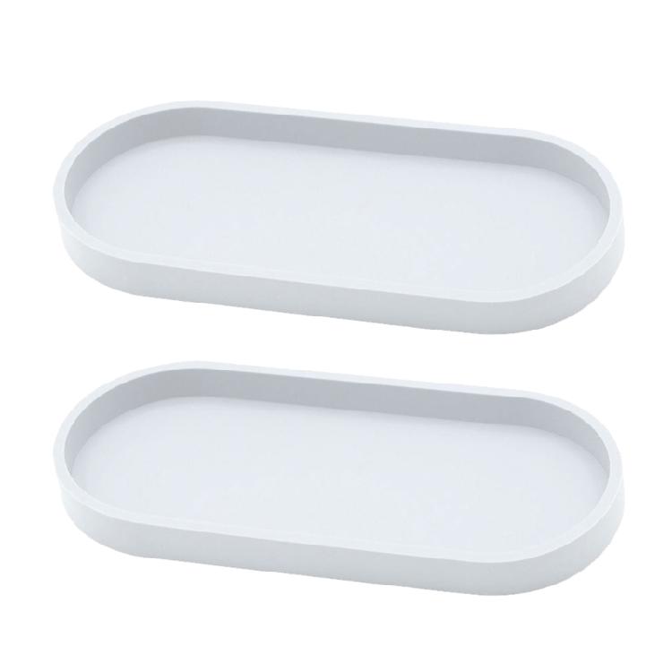 

Набор из 2 декоративных подносов-органайзеров для столешницы в ванной комнате, эллиптический контейнер для хранения повседневных принадлежностей белый