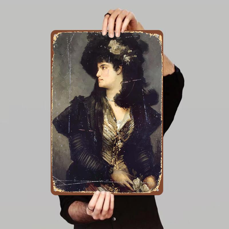 Vintage European Noble Lady Portrait Metal Tin Painting Living Room Wall Art Decor Hanging 7.9x11.8In(20x30cm)
