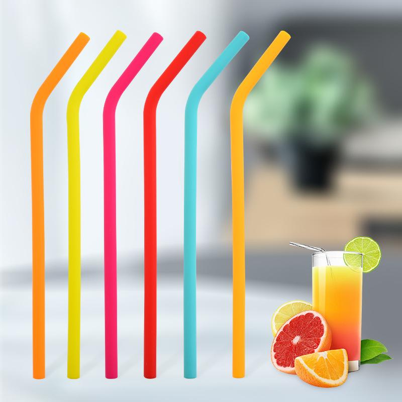 6Pcs Reusable Silicone Straws Set With Cleaning Brushes, For Water, Milk, Juices, Smoothies,Straight/Bent Straws