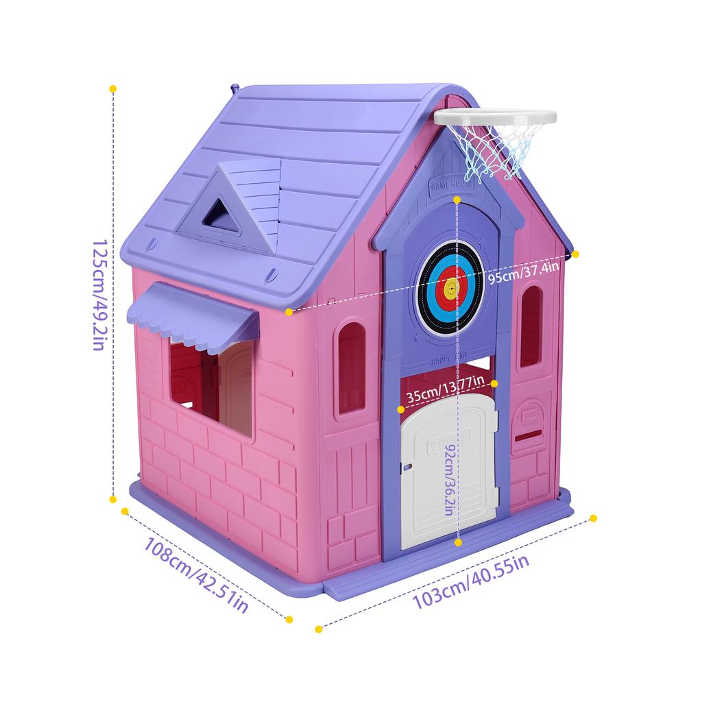Backyard Discovery Kids Playhouse Cottage with Window Indoor Outdoor Playhouse with Basketball Hoop Princess Playhouse for Kids