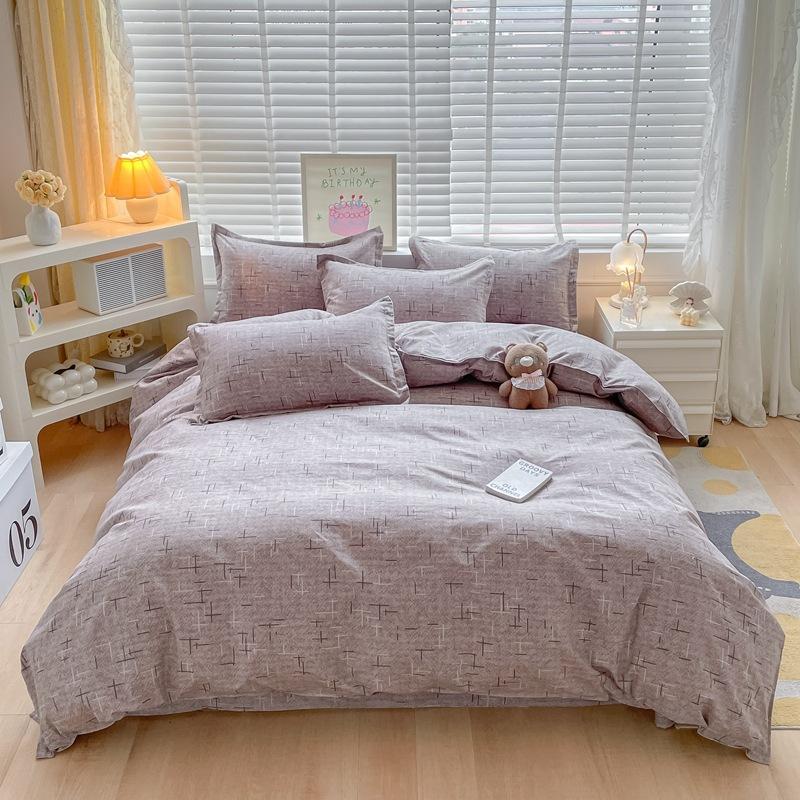 Set gros din bumbac periat, din patru piese, mic, proaspăt, prietenos cu pielea, pentru dormit gol, cearceaf de pat, husă de pilotă, set din trei piese, lenjerie de pat