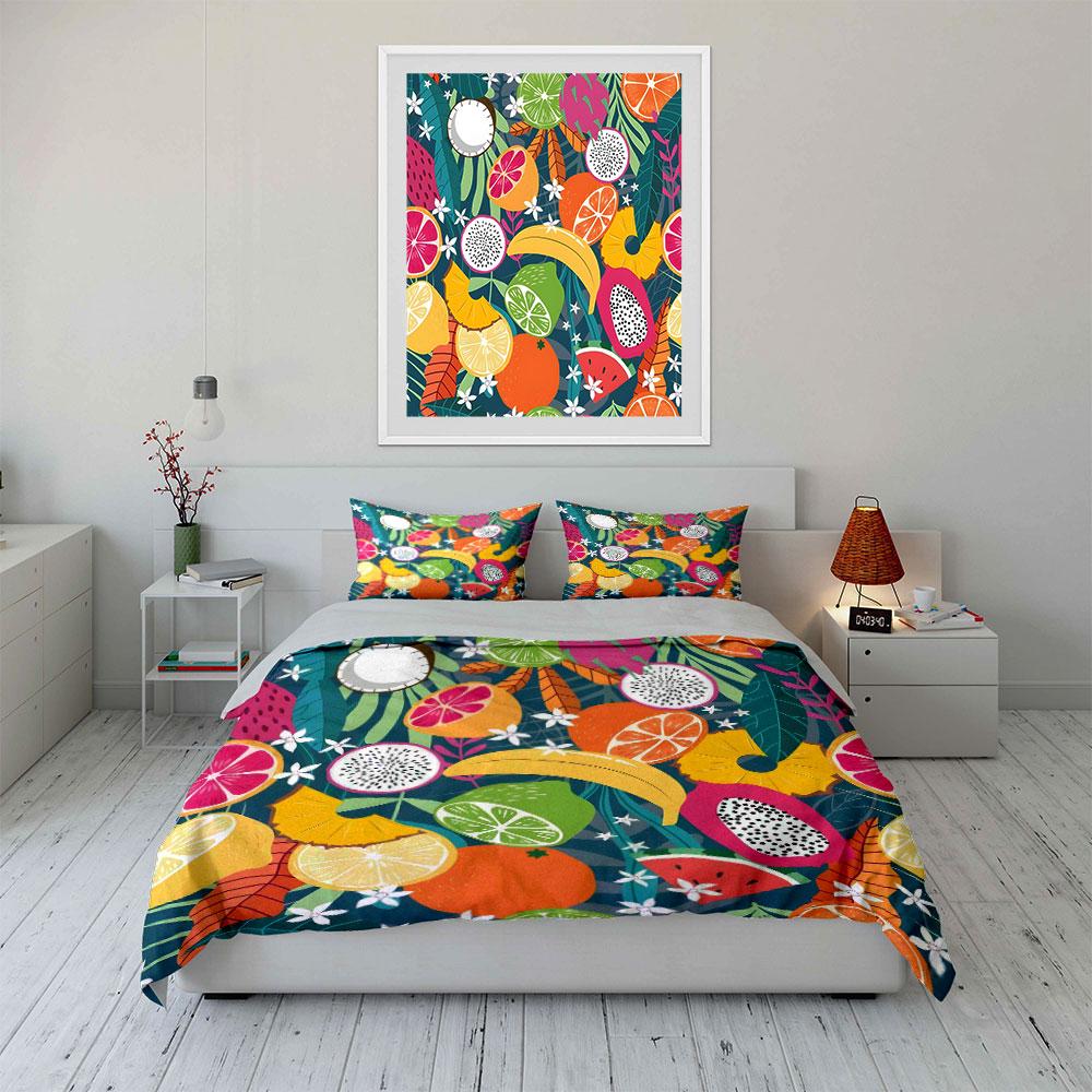 Colorful Tropical Fruit Pattern. Print Bedding Set 1 Duvet Cover 2 Pillowcases For Adult And Children Luxury Gift Full Size