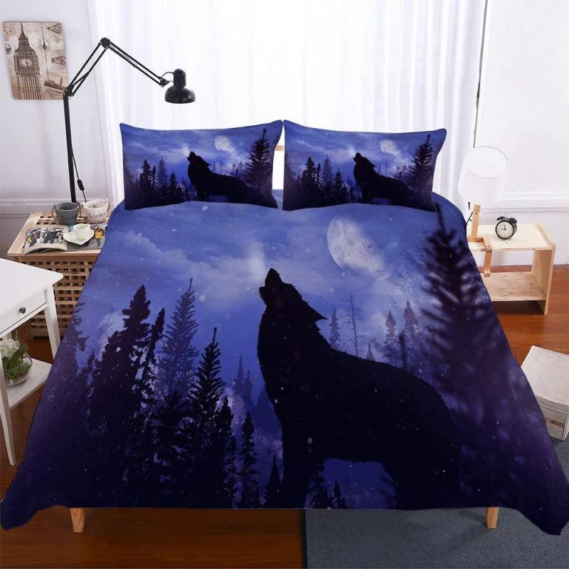 3D Three-Piece Animal Print Wolf Series Quilt Cover Digital Printing